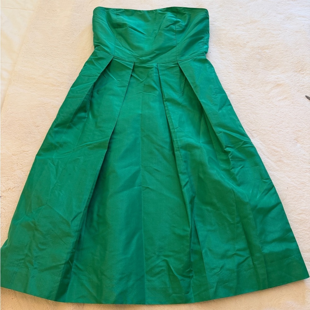 Strapless Green Pleated A-Line silk Dress